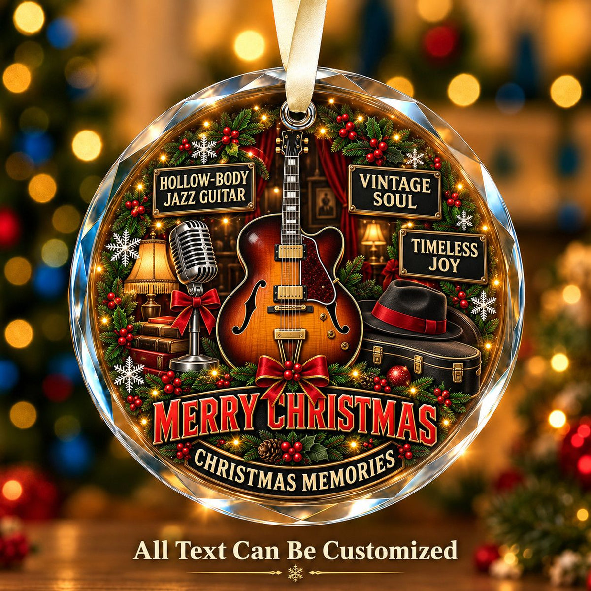 Hollow-Body Jazz Guitar Personalized Glass Ornament | 5To9Vibe