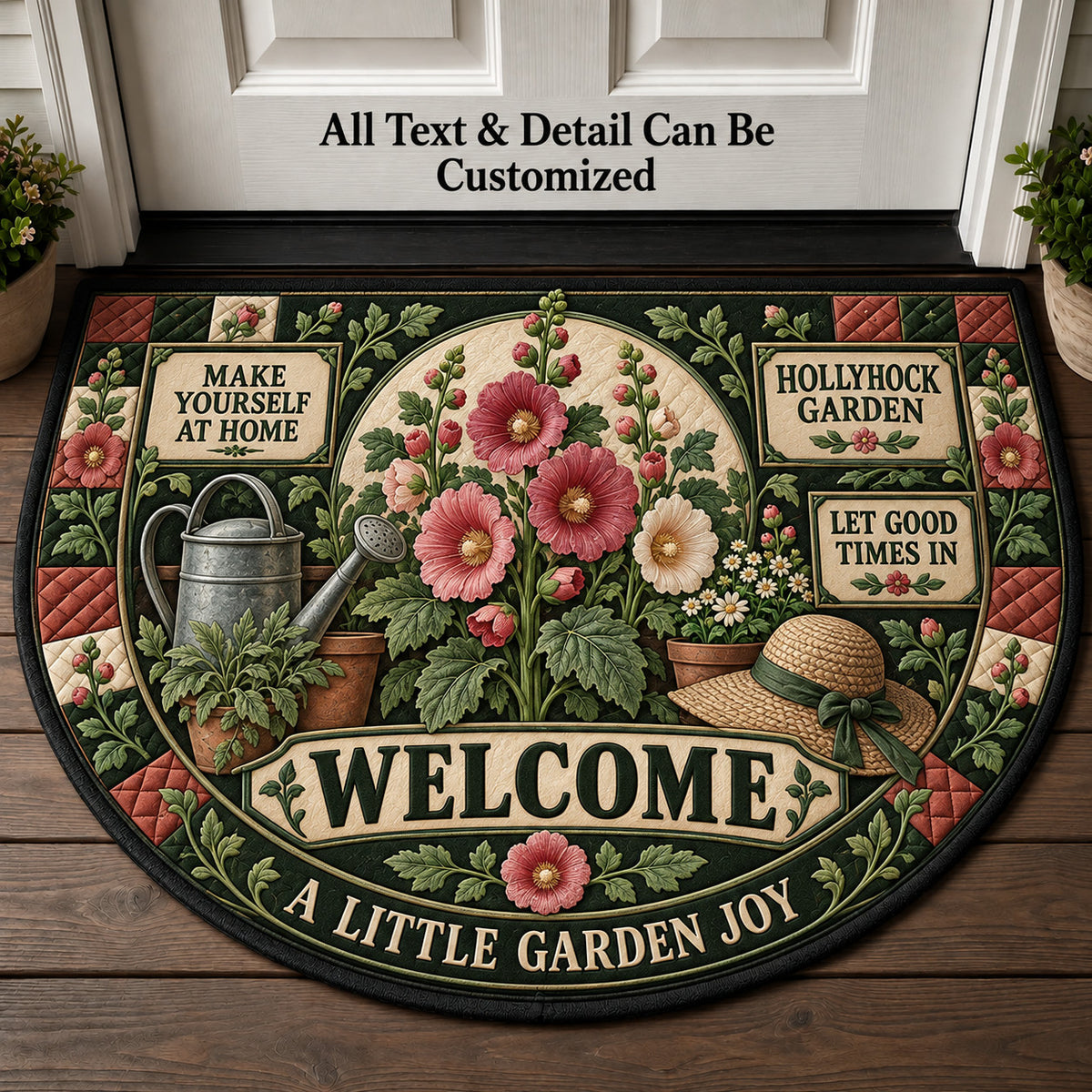 Hollyhock Garden Personalized Half Round Mat | 5To9Vibe