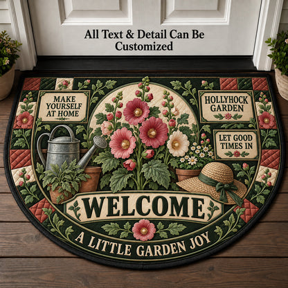 Hollyhock Garden Personalized Half Round Mat | 5To9Vibe