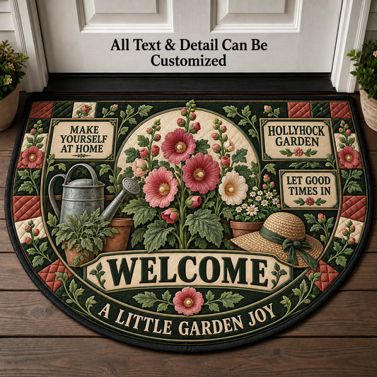 Hollyhock Garden Personalized Half Round Mat | 5To9Vibe