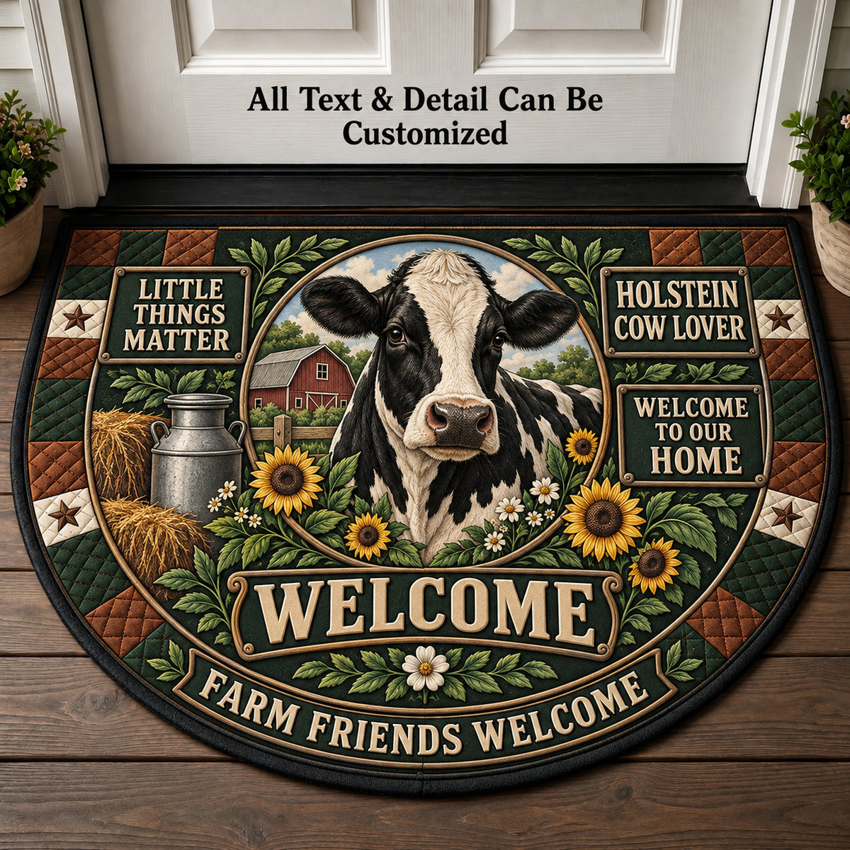 Holstein Cow Lover Personalized Half Round Mat | 5To9Vibe
