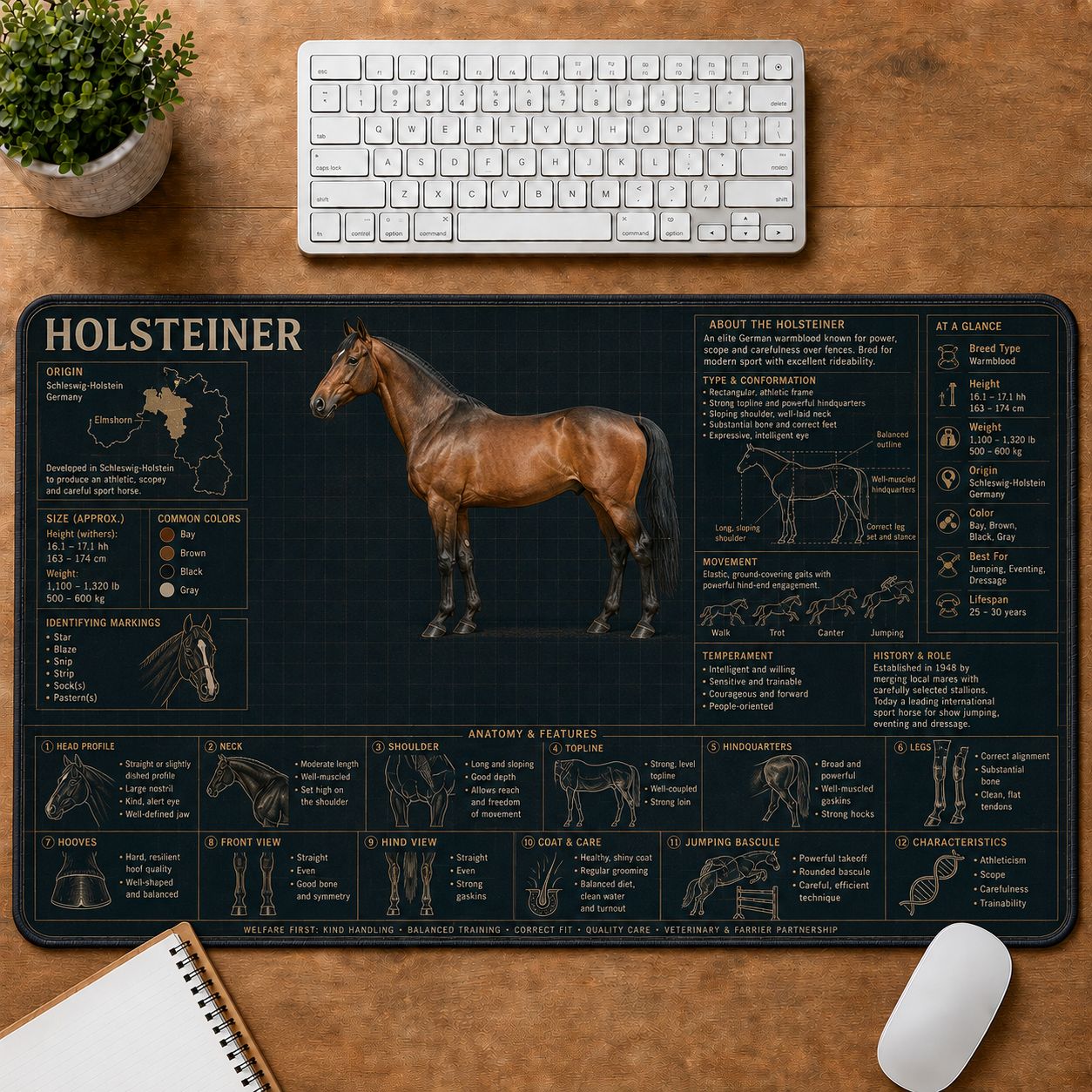 Holsteiner Horse Horse and Equestrian Visual Guide Desk Mat | 5To9Vibe