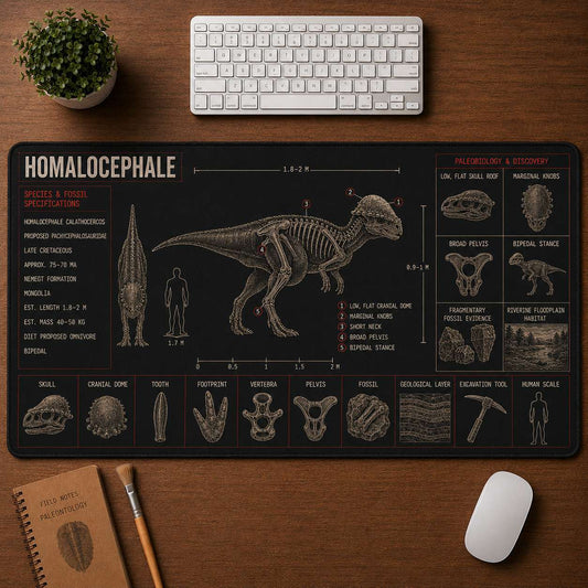 Homalocephale Dinosaur Blueprint Desk Mat | 5To9Vibe
