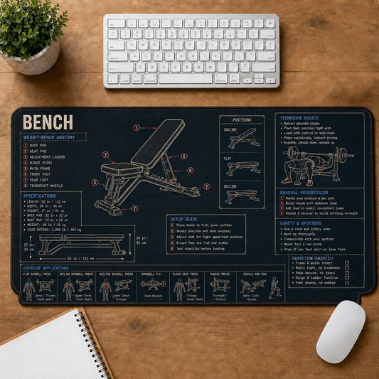 Home Gym Bench Fitness Training Guide Desk Mat | 5To9Vibe