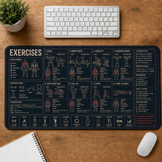 Home Gym Exercises Fitness Training Guide Desk Mat | 5To9Vibe