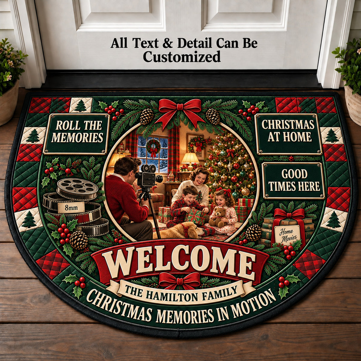 Home Movie Christmas Personalized Half Round Mat | 5To9Vibe