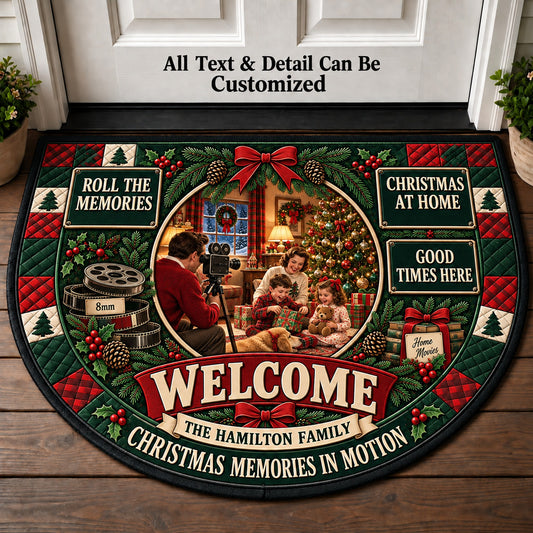 Home Movie Christmas Personalized Half Round Mat | 5To9Vibe