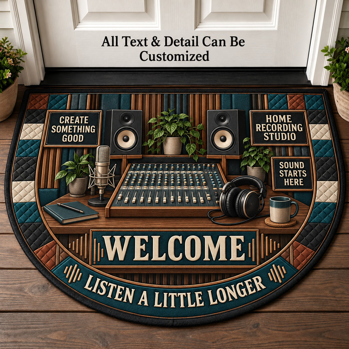 Home Recording Studio Personalized Half Round Mat | 5To9Vibe