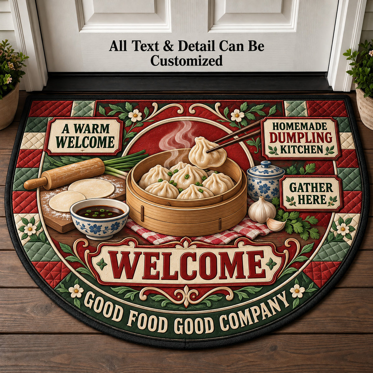 Homemade Dumpling Kitchen Personalized Half Round Mat | 5To9Vibe