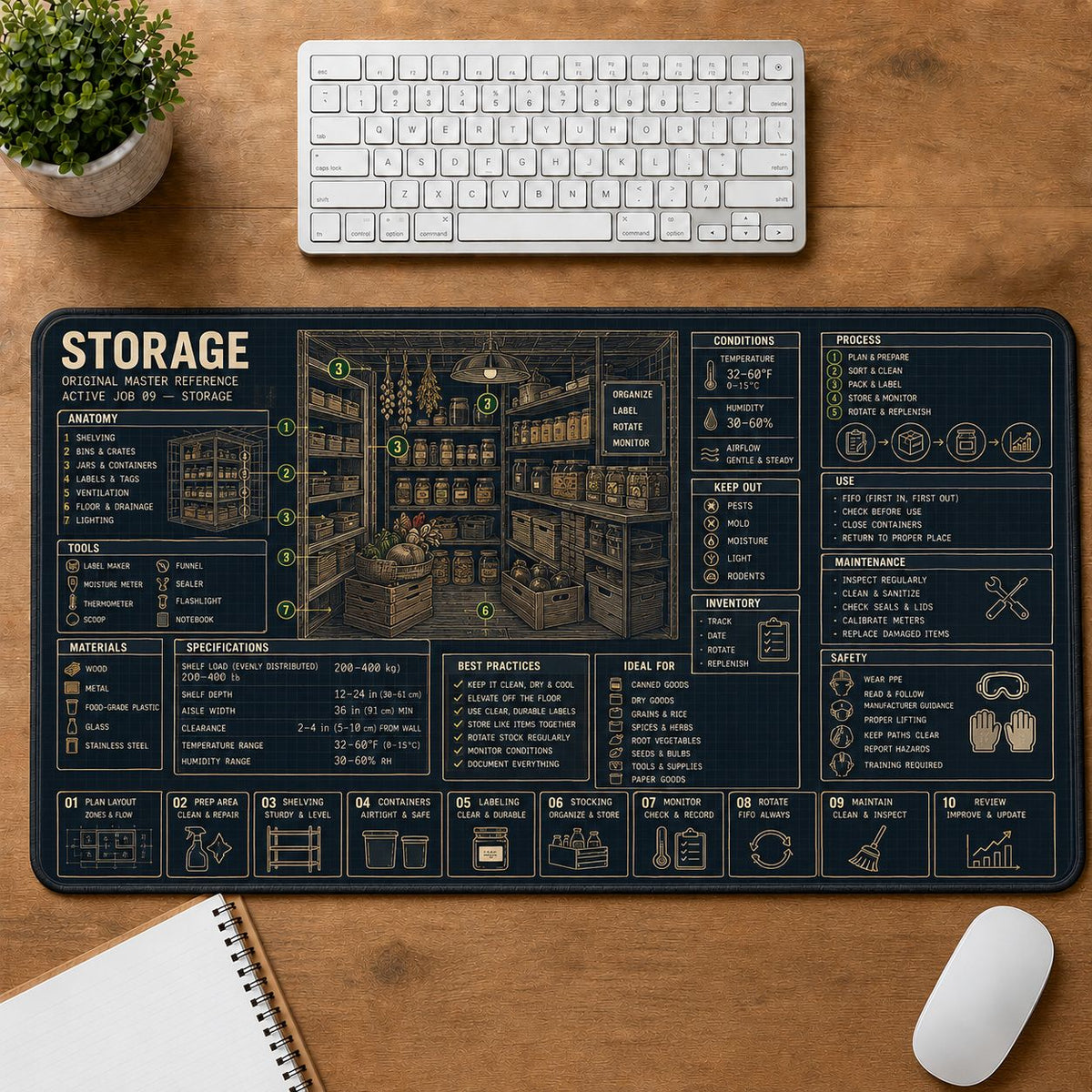 Homestead Storage Home and Workshop Technical Guide Desk Mat | 5To9Vibe
