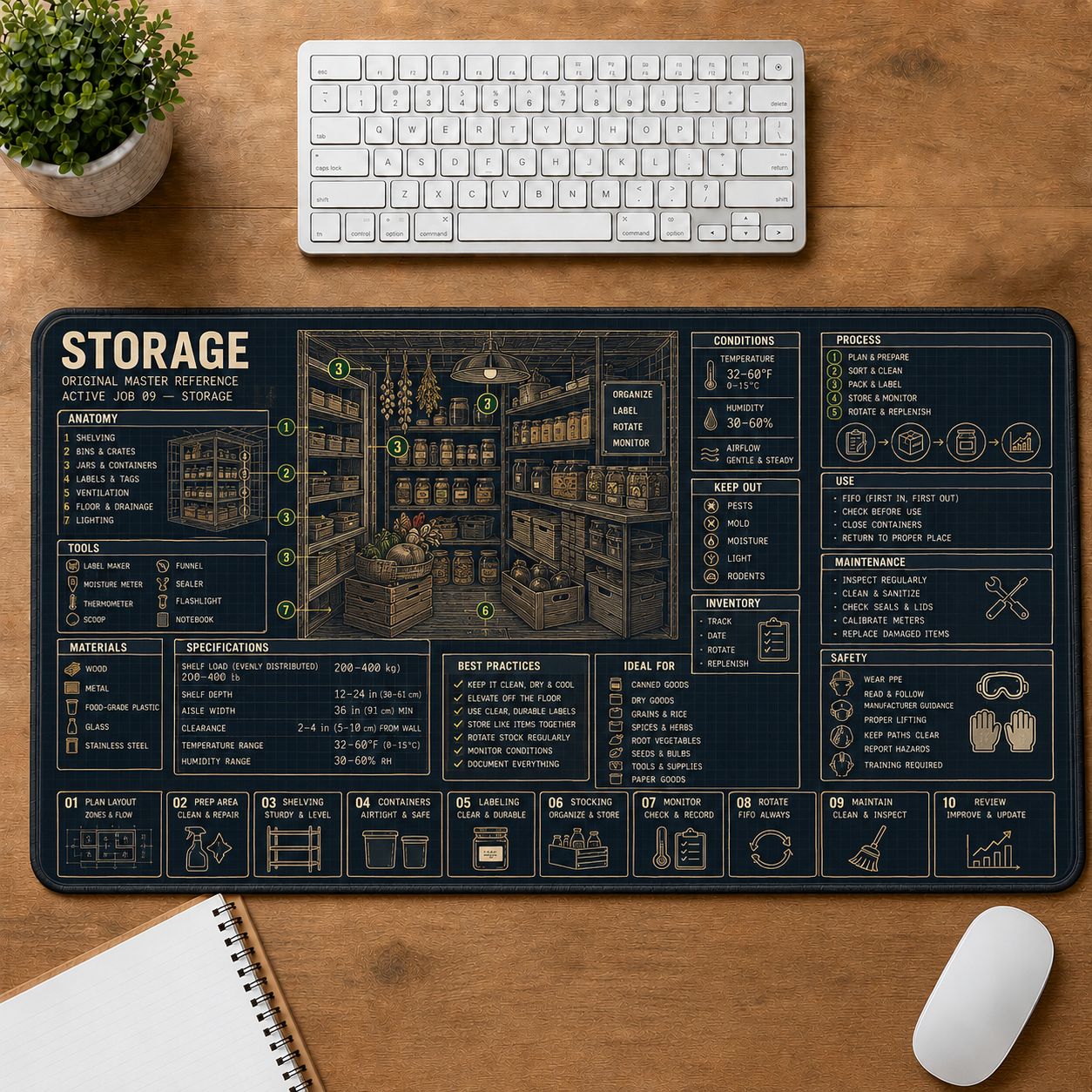 Homestead Storage Home and Workshop Technical Guide Desk Mat | 5To9Vibe