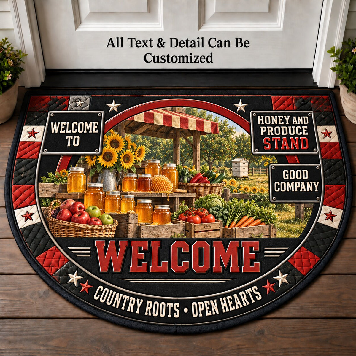 Honey and Produce Stand Personalized Half Round Mat | 5To9Vibe
