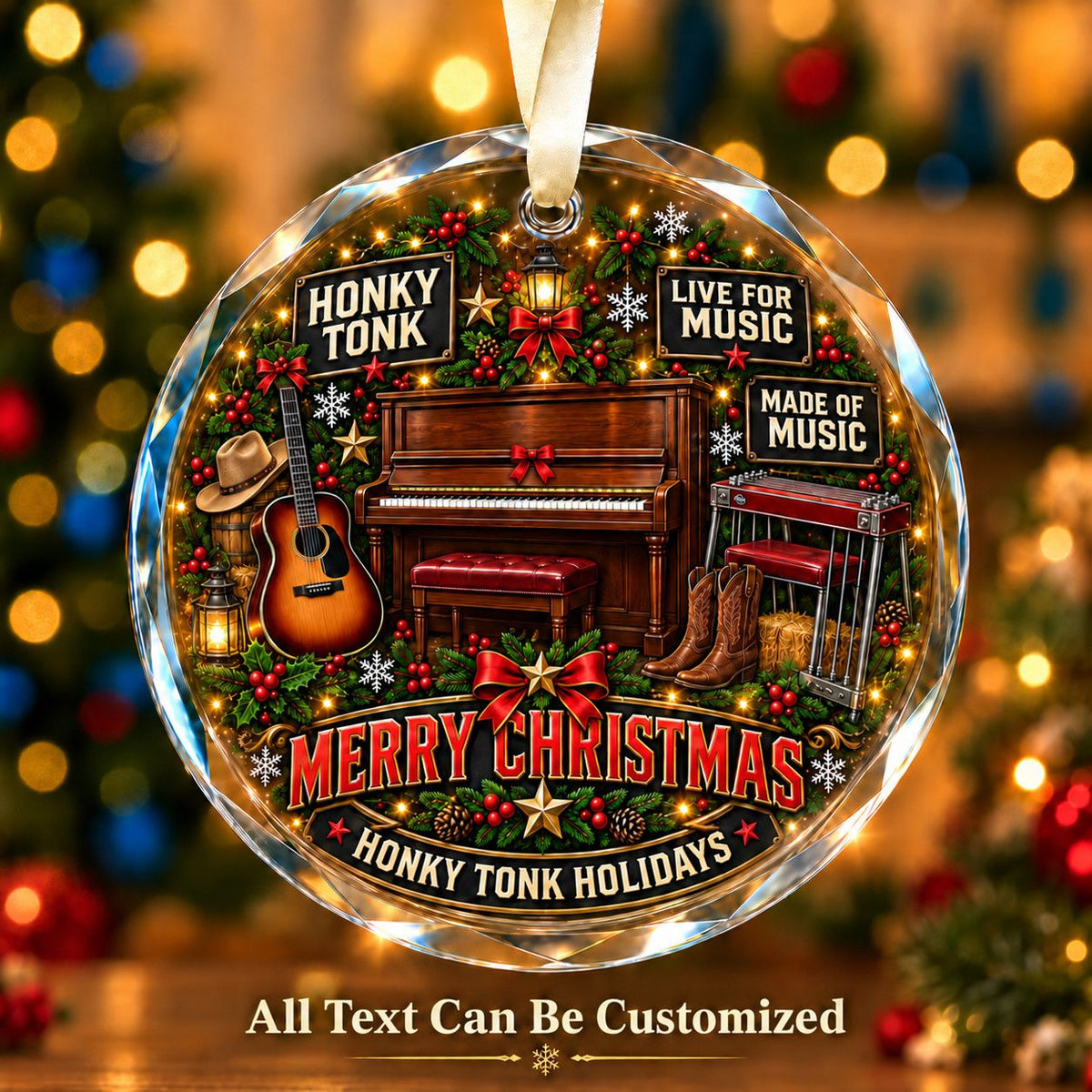 Honky Tonk Personalized Glass Ornament | 5To9Vibe