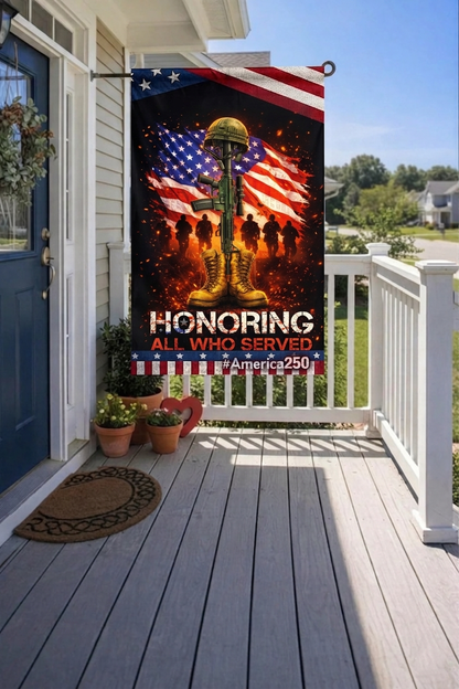 Veteran Honoring All Who Served Flag, American Veteran Memorial Day Garden Flag, Patriotic Military Soldier Tribute Decor, USA Army Gift