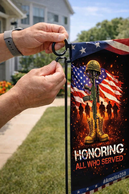 Veteran Honoring All Who Served Flag, American Veteran Memorial Day Garden Flag, Patriotic Military Soldier Tribute Decor, USA Army Gift