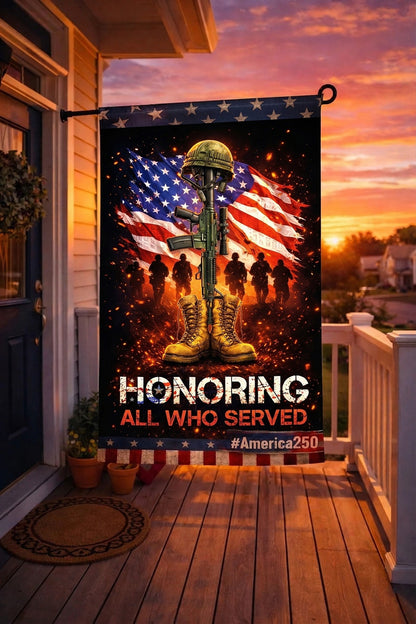Veteran Honoring All Who Served Flag, American Veteran Memorial Day Garden Flag, Patriotic Military Soldier Tribute Decor, USA Army Gift