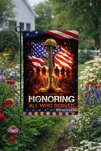 Veteran Honoring All Who Served Flag, American Veteran Memorial Day Garden Flag, Patriotic Military Soldier Tribute Decor, USA Army Gift