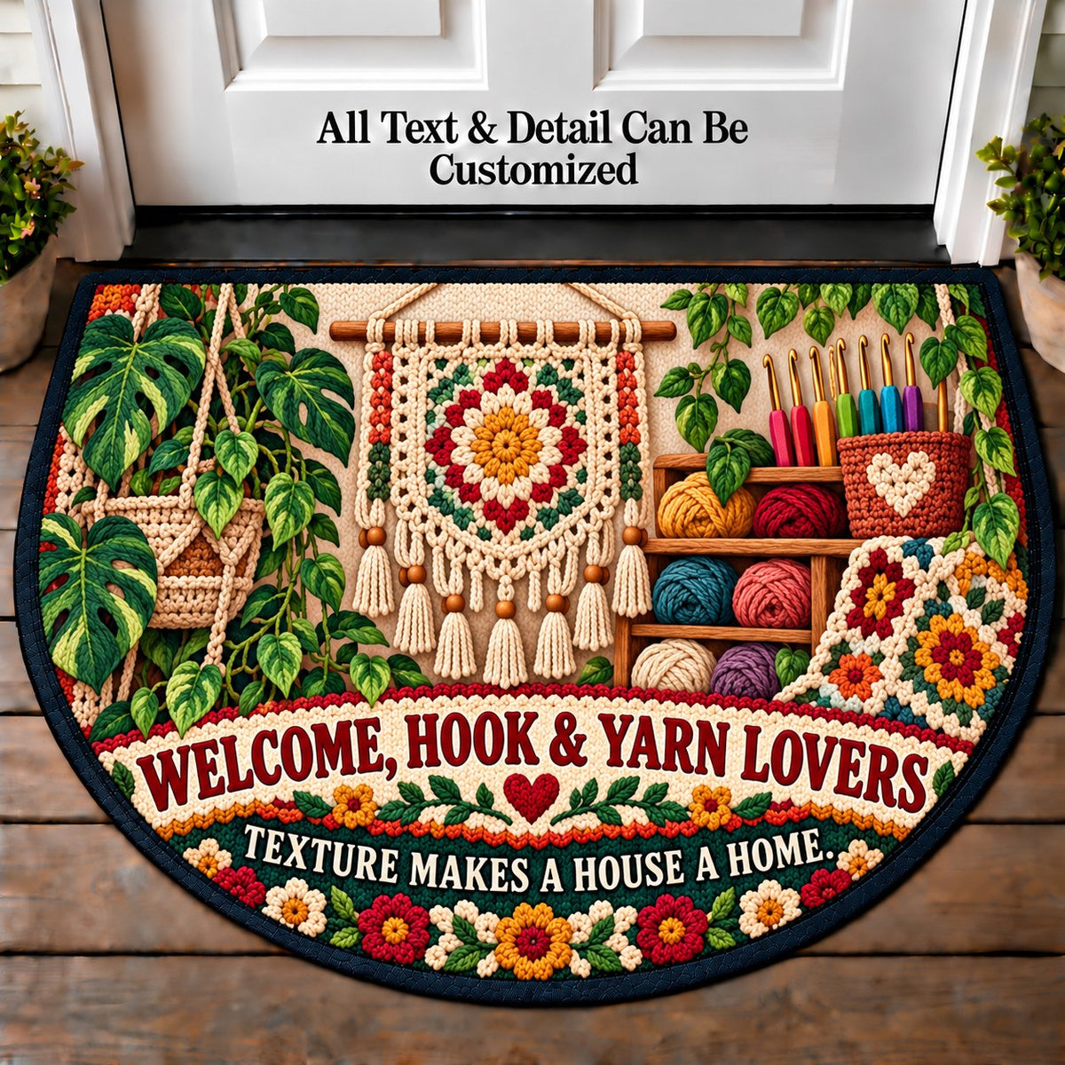 Boho Wall Hanging - Hook and Yarn Lovers Personalized Half Round Mat | 5To9Vibe
