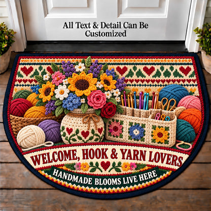Crochet Flower Bouquet - Hook and Yarn Lovers Personalized Half Round Mat | 5To9Vibe