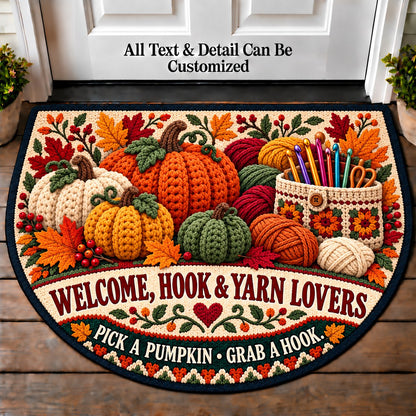 Crochet Pumpkin - Hook and Yarn Lovers Personalized Half Round Mat | 5To9Vibe