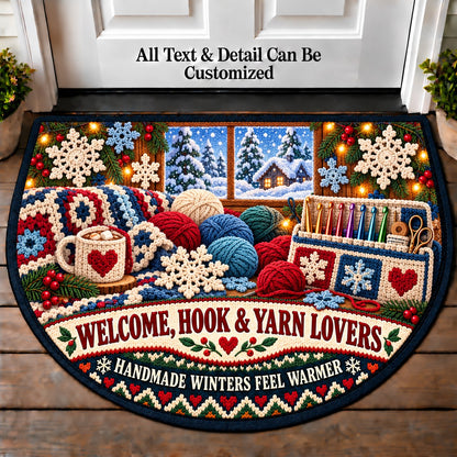Crochet Snowflakes - Hook and Yarn Lovers Personalized Half Round Mat | 5To9Vibe