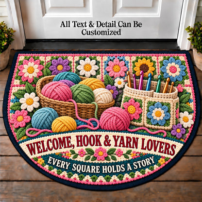 Granny Square Garden - Hook and Yarn Lovers Personalized Half Round Mat | 5To9Vibe