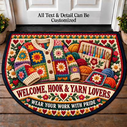 Patchwork Cardigan - Hook and Yarn Lovers Personalized Half Round Mat | 5To9Vibe