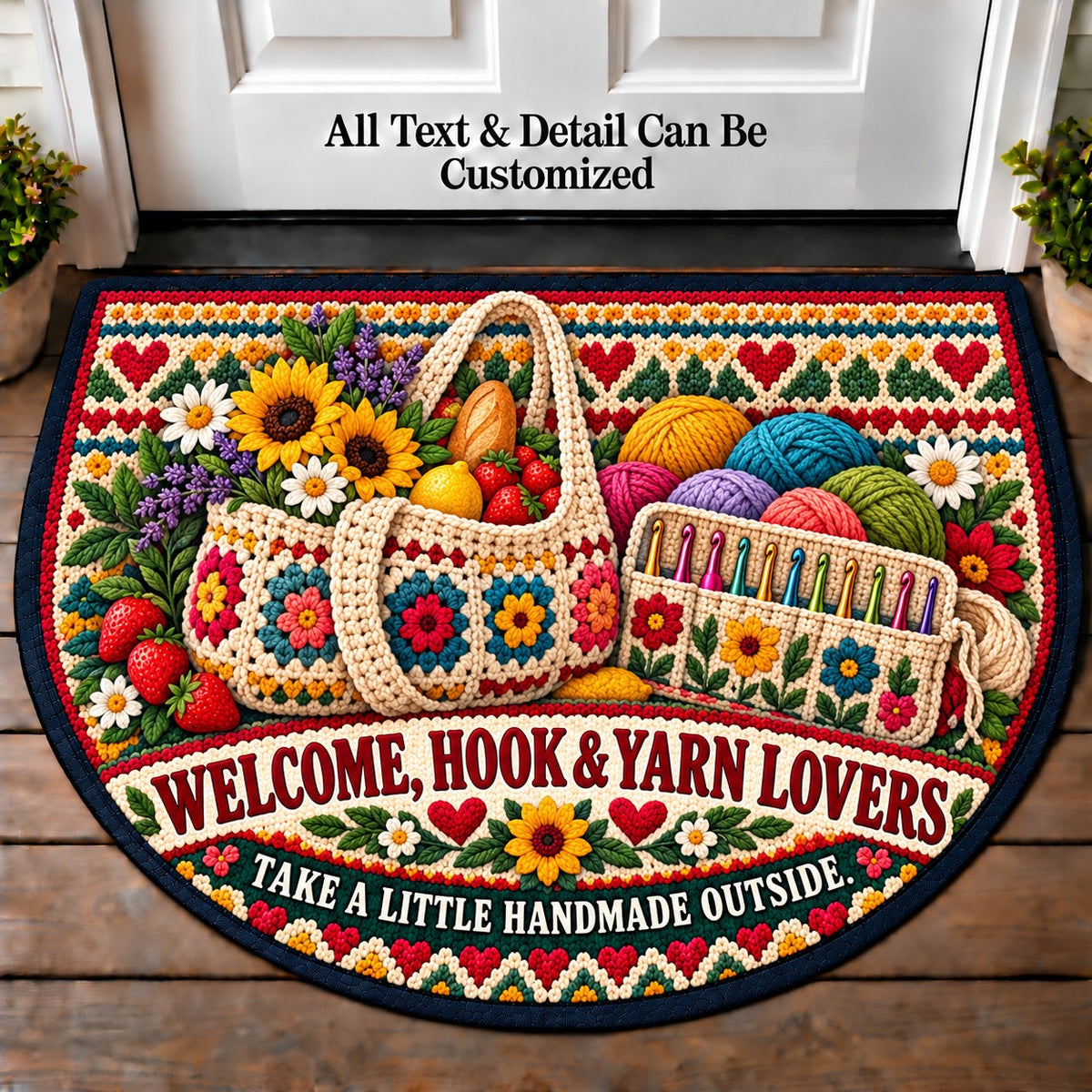 Summer Market Bag - Hook and Yarn Lovers Personalized Half Round Mat | 5To9Vibe