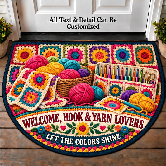Sunburst Squares - Hook and Yarn Lovers Personalized Half Round Mat | 5To9Vibe