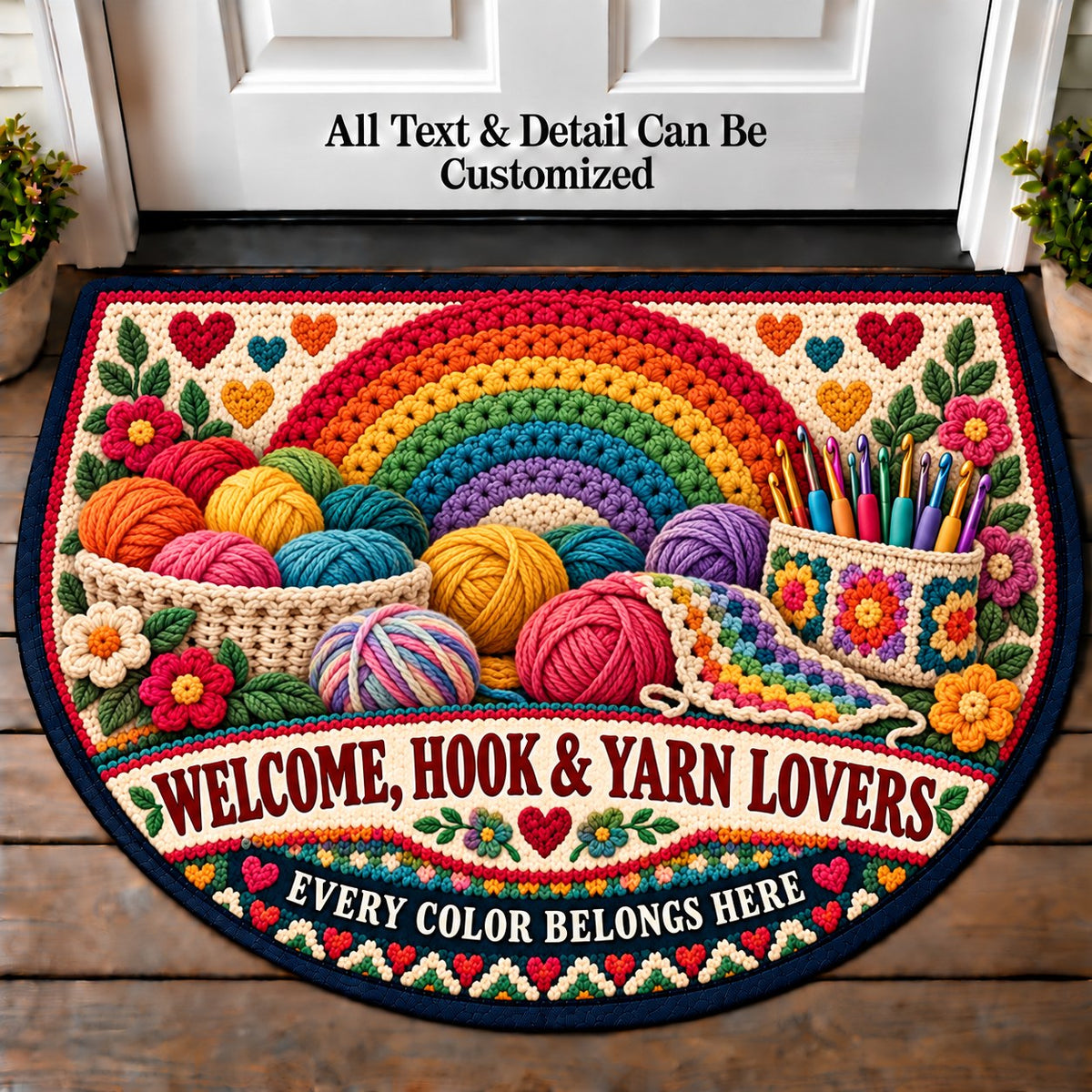 Yarn Rainbow - Hook and Yarn Lovers Personalized Half Round Mat | 5To9Vibe