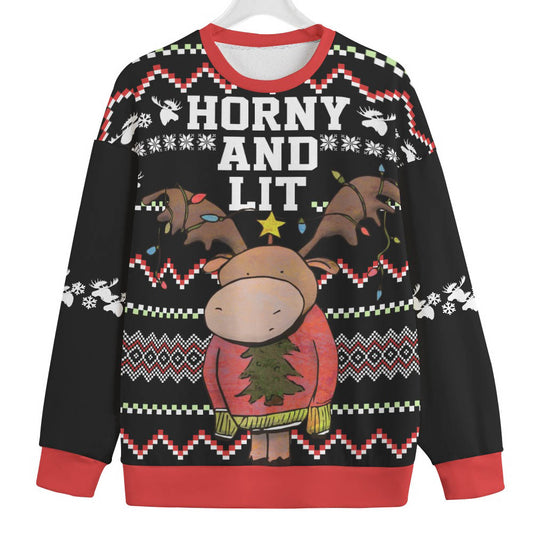 Horn And Lit Moose Plus Size Christmas Sweater