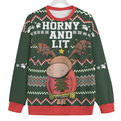 Horn And Lit Moose Plus Size Christmas Sweater