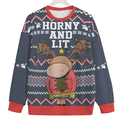 Horn And Lit Moose Plus Size Christmas Sweater
