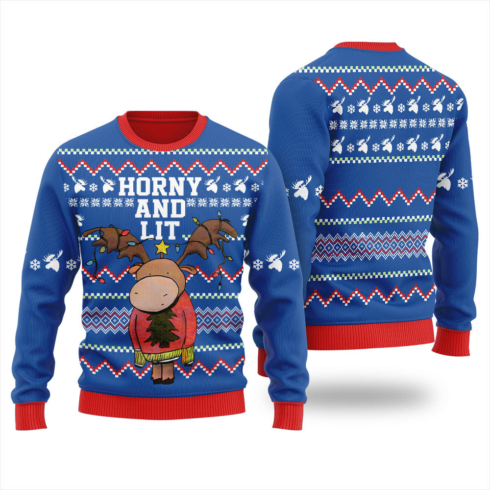 Get Lit Moose Horny Christmas Sweater Women