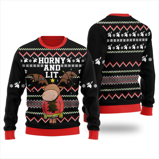 Get Lit Moose Horny Christmas Sweater Women