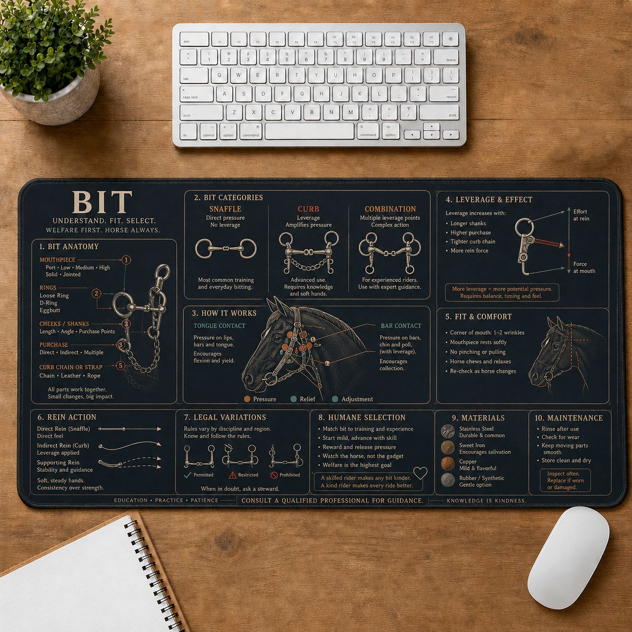 Horse Bit Horse and Equestrian Visual Guide Desk Mat | 5To9Vibe