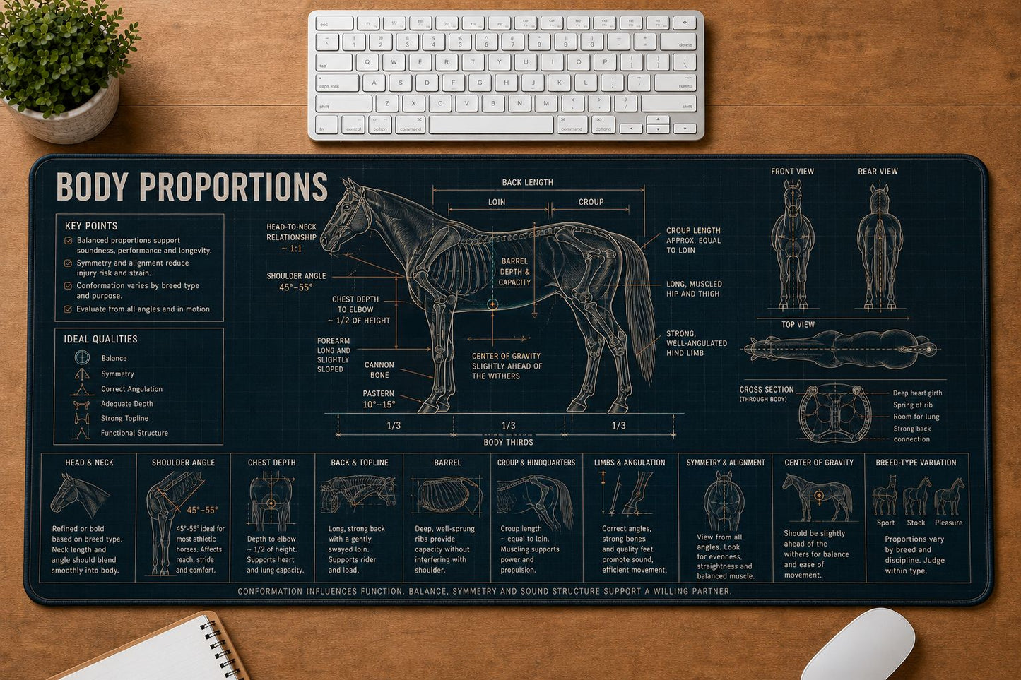 Horse Body Proportions Horse and Equestrian Visual Guide Desk Mat | 5To9Vibe