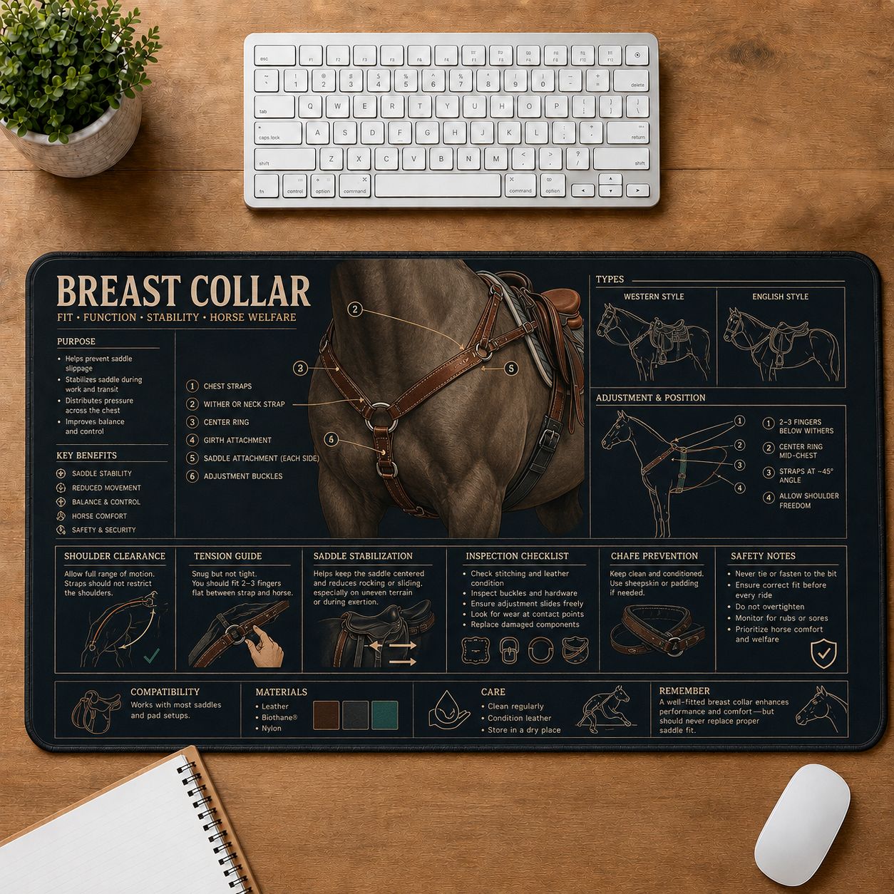 Horse Breast Collar Horse and Equestrian Visual Guide Desk Mat | 5To9Vibe