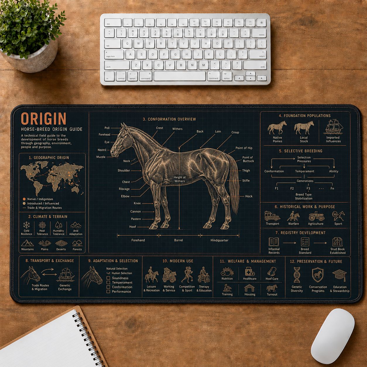 Horse Breed Origin Horse and Equestrian Visual Guide Desk Mat | 5To9Vibe