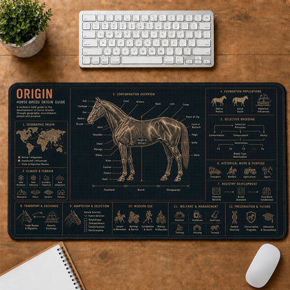 Horse Breed Origin Horse and Equestrian Visual Guide Desk Mat | 5To9Vibe