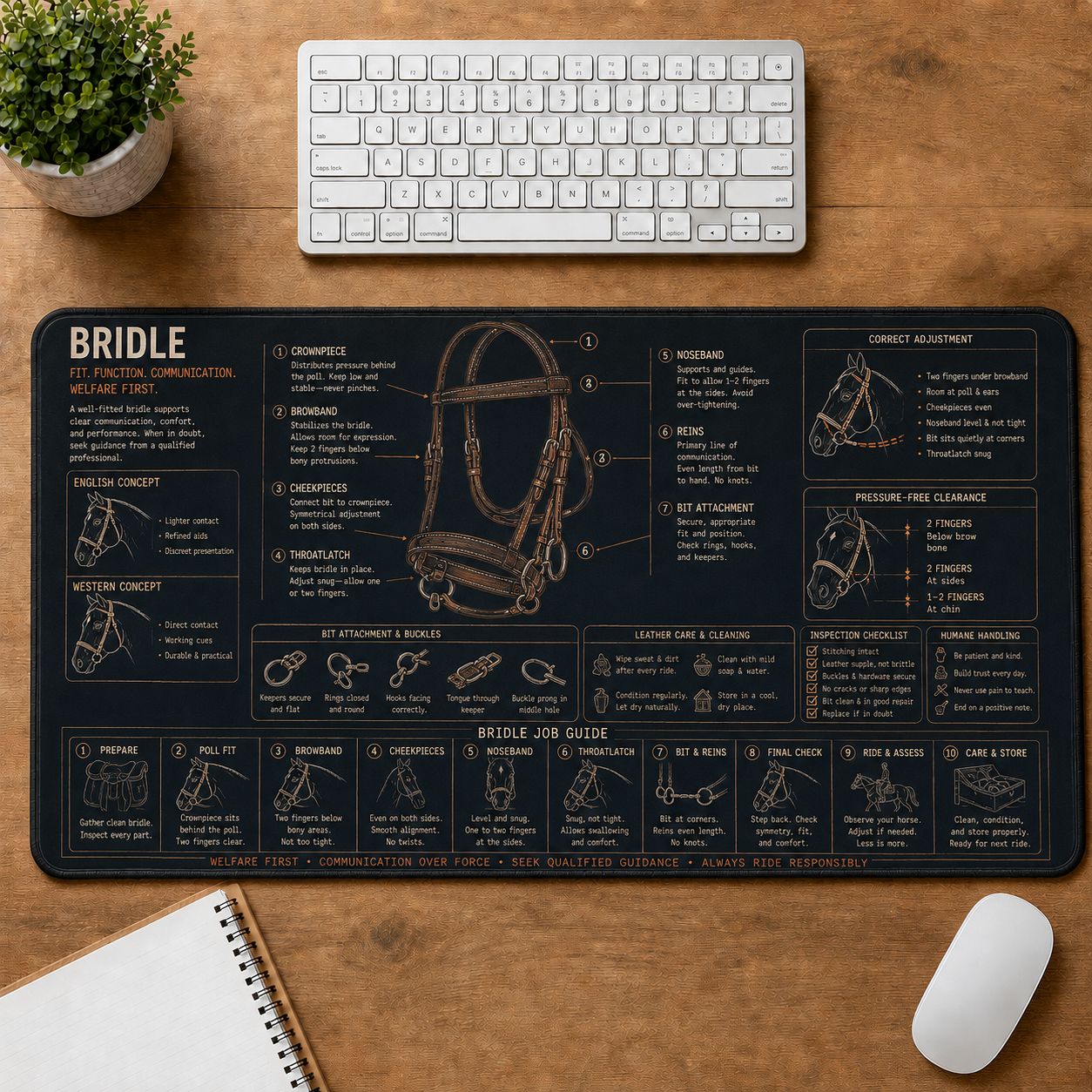 Horse Bridle Horse and Equestrian Visual Guide Desk Mat | 5To9Vibe
