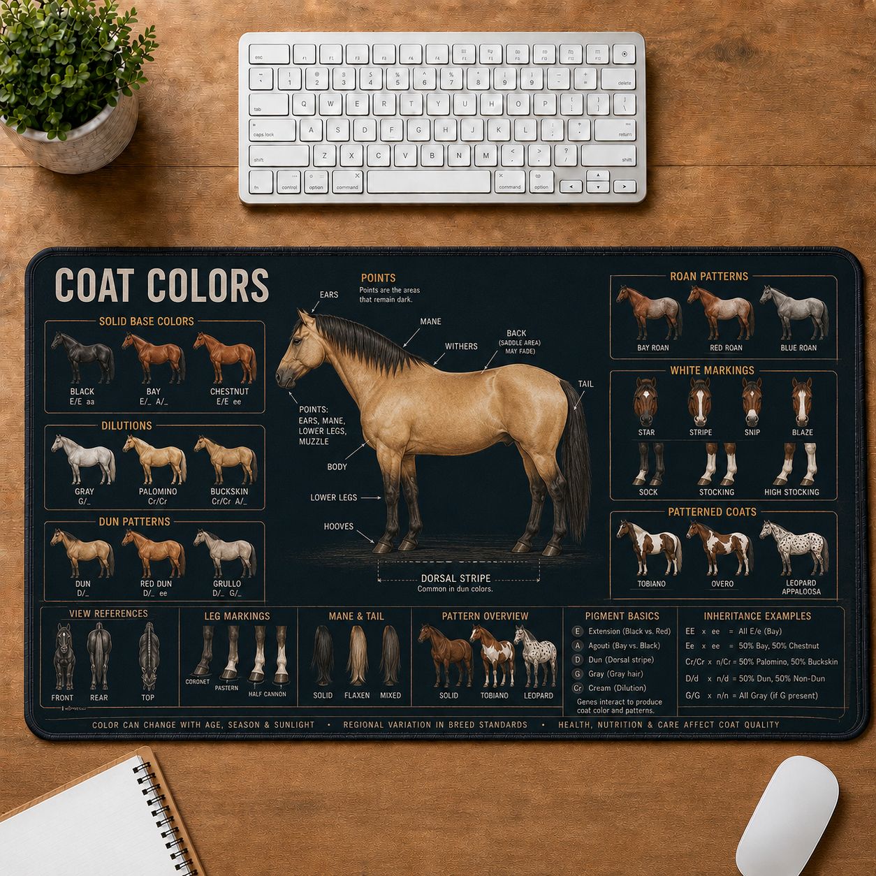 Horse Coat Colors Horse and Equestrian Visual Guide Desk Mat | 5To9Vibe