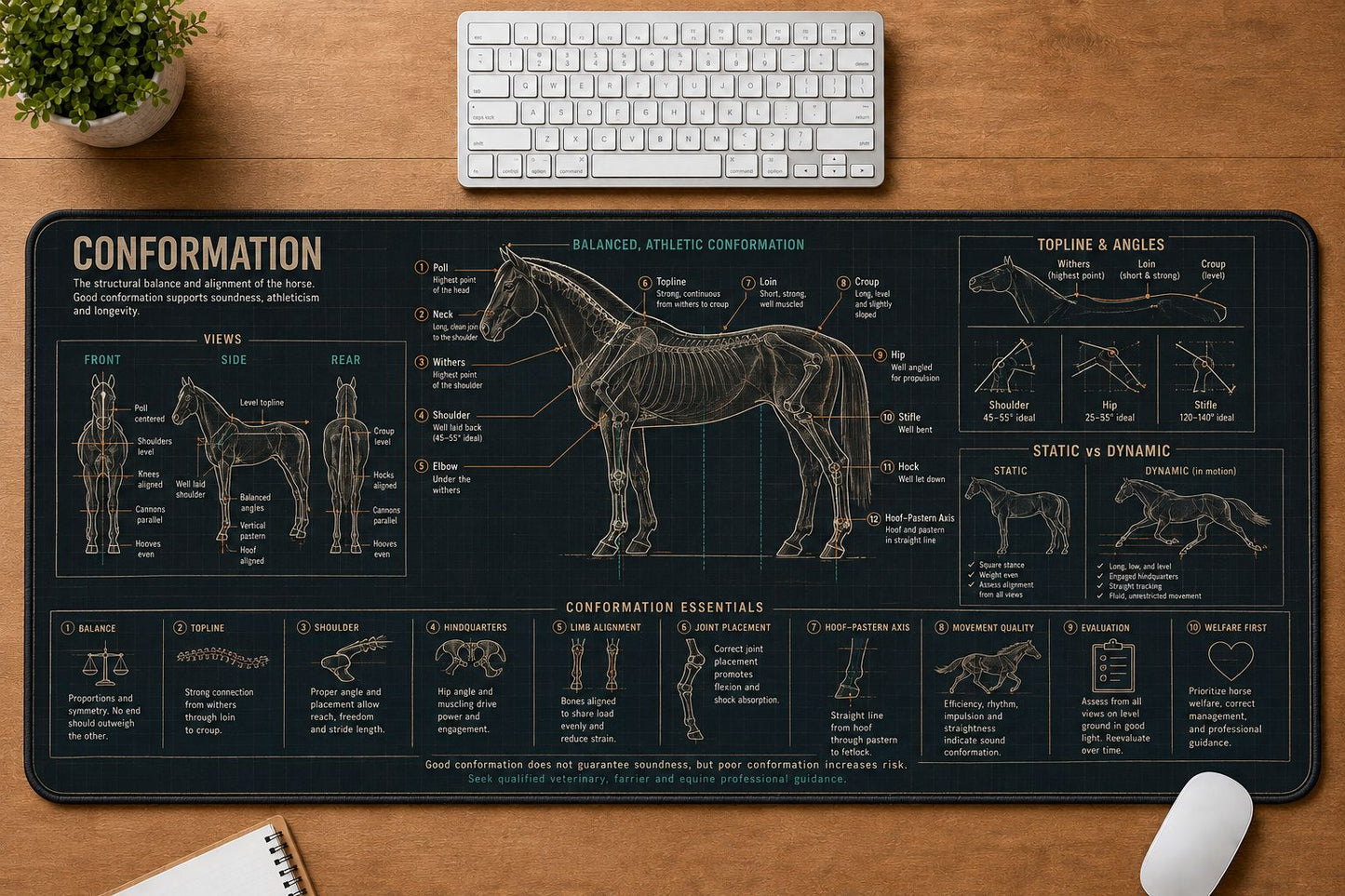 Horse Conformation Horse and Equestrian Visual Guide Desk Mat | 5To9Vibe