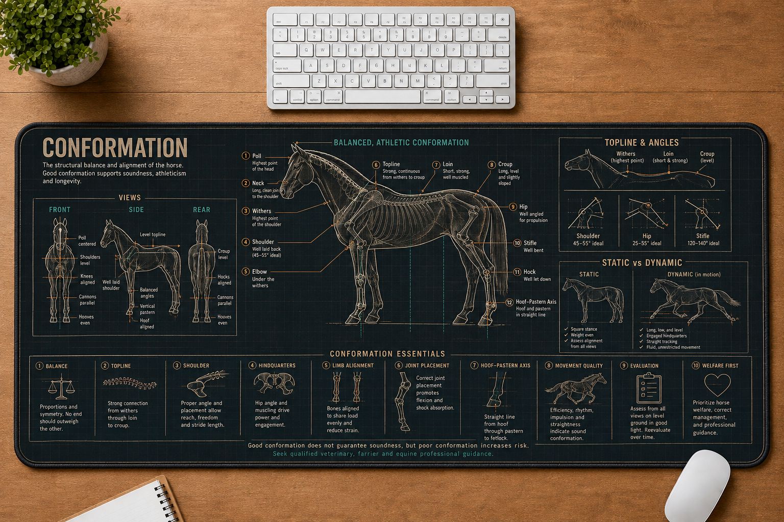 Horse Conformation Horse and Equestrian Visual Guide Desk Mat | 5To9Vibe