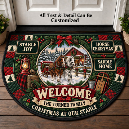 Horse Family Christmas Personalized Half Round Mat | 5To9Vibe