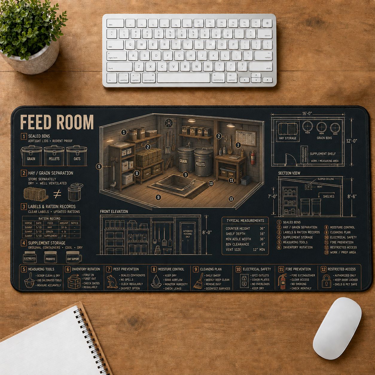 Horse Feed Room Horse and Equestrian Visual Guide Desk Mat | 5To9Vibe