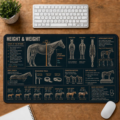 Horse Height and Weight Horse and Equestrian Visual Guide Desk Mat | 5To9Vibe