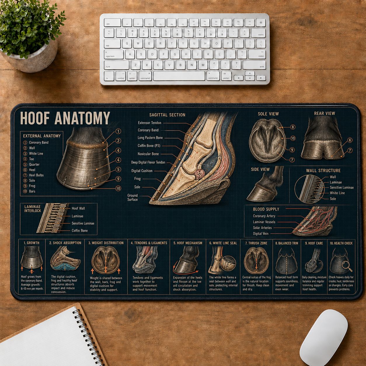 Horse Hoof Anatomy Horse and Equestrian Visual Guide Desk Mat | 5To9Vibe