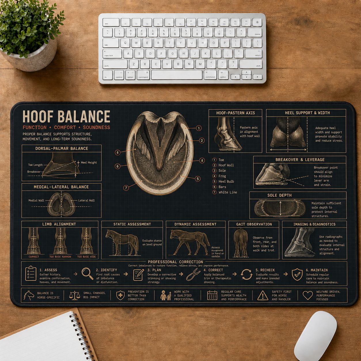 Horse Hoof Balance Horse and Equestrian Visual Guide Desk Mat | 5To9Vibe