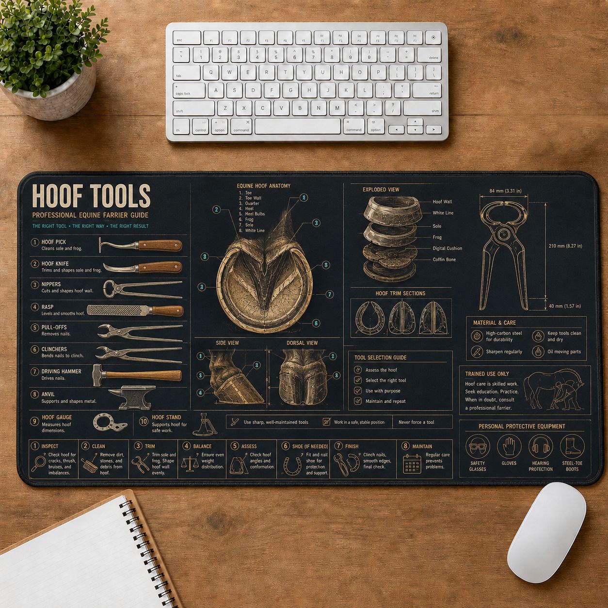 Horse Hoof Tools Horse and Equestrian Visual Guide Desk Mat | 5To9Vibe